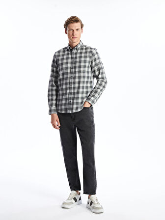 LCWAIKIKI Classic Gri Regular Fit Uzun Kollu Ekose Gabardin Erkek Gömlek
