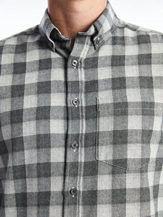 LCWAIKIKI Classic Gri Regular Fit Uzun Kollu Ekose Gabardin Erkek Gömlek