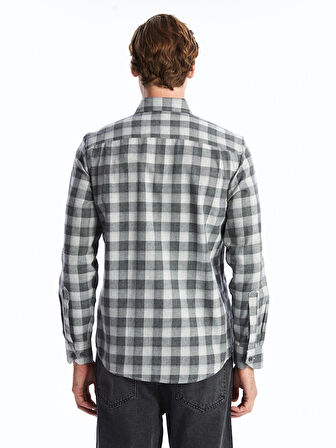 LCWAIKIKI Classic Gri Regular Fit Uzun Kollu Ekose Gabardin Erkek Gömlek