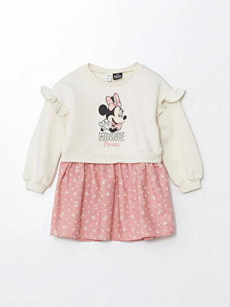 Bisiklet Yaka Uzun Kollu Minnie Mouse Baskılı Kız Çocuk Elbise_W4HB24Z1-FES868414589676018-24 Ay
