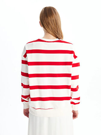 LCW Vision Kırmızı Bisiklet Yaka Çizgili Oversize Kadın Sweatshirt
