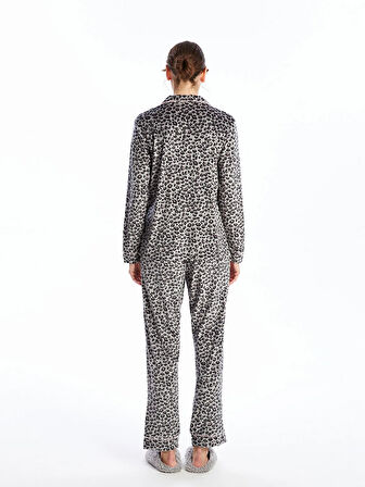 Gömlek Yaka Leopar Desenli Kadın Pijama Takımı_W41540Z8-LRW_8684145966685_S