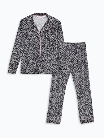 Gömlek Yaka Leopar Desenli Kadın Pijama Takımı_W41540Z8-LRW_8684145966715_XL