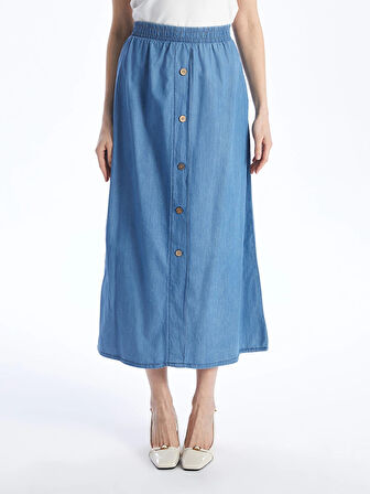 LCW Grace Mavi Kadın Beli Lastikli Düz Jean Etek