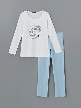 Bisiklet Yaka Baskılı Kadın Pijama Takımı_W4LH29Z8-G0M_8684146085958_XL