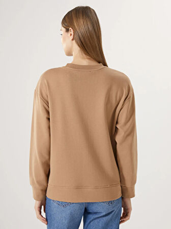 Bisiklet Yaka Baskılı Oversize Kadın Kalın Sweatshirt_W4LC06Z8-R3D_8684146105168_L