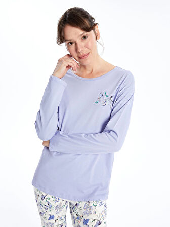 LCW DREAM Ekru Bisiklet Yaka Baskılı Kısa Kollu Kadın Pijama Takımı