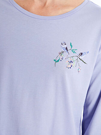 LCW DREAM Ekru Bisiklet Yaka Baskılı Kısa Kollu Kadın Pijama Takımı