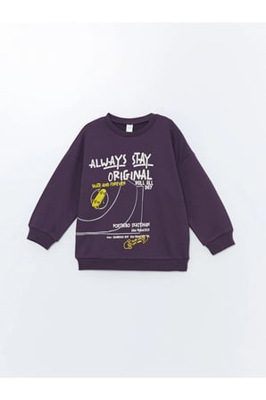 Lcw Kids Mor Bisiklet Yaka Uzun Kollu Baskılı Erkek Çocuk Sweatshirt
