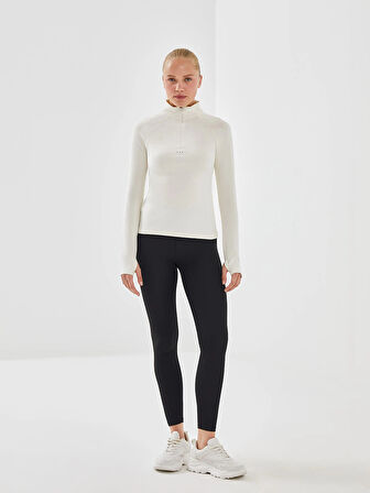 XSIDE ACTIVE EKRU Dik Yaka Reflektör Baskılı Kadın Spor Tişört