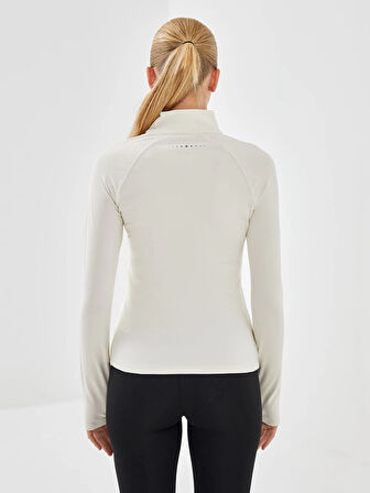 XSIDE ACTIVE EKRU Dik Yaka Reflektör Baskılı Kadın Spor Tişört