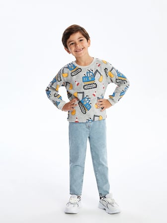 LCW baby Bisiklet Yaka Uzun Kollu Baskılı Erkek Bebek Sweatshirt