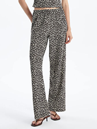 LCW Vision Siyah Beli Lastikli Rahat Kalıp Desenli Kadın Pantolon