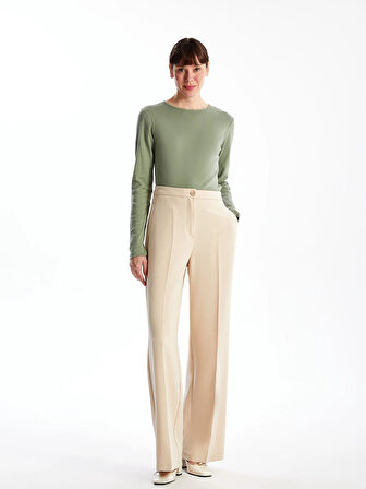 LCWAIKIKI Classic Haki Bisiklet Yaka Düz Uzun Kollu Kadın Body