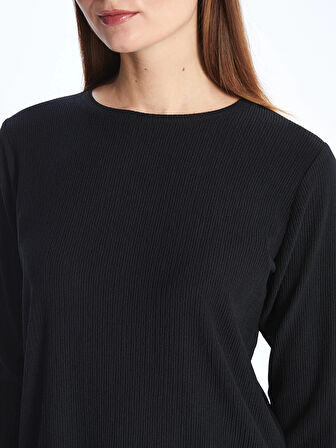 LCWAIKIKI Basic Siyah Bisiklet Yaka Düz Uzun Kollu Kadın Tunik