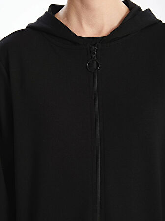 LCWAIKIKI Basic Siyah Kapüşonlu Oversize Kadın Fermuarlı Sweatshirt