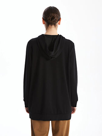 LCWAIKIKI Basic Siyah Kapüşonlu Oversize Kadın Fermuarlı Sweatshirt