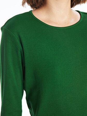 LCWAIKIKI Classic Yeşil Bisiklet Yaka Düz Uzun Kollu Kadın Body