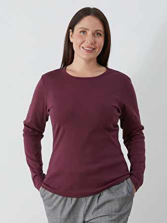 LCWAIKIKI Classic Mürdüm Bisiklet Yaka Düz Uzun Kollu Kadın Body