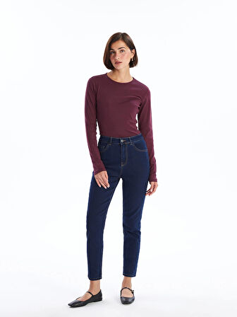 LCWAIKIKI Classic Mürdüm Bisiklet Yaka Düz Uzun Kollu Kadın Body