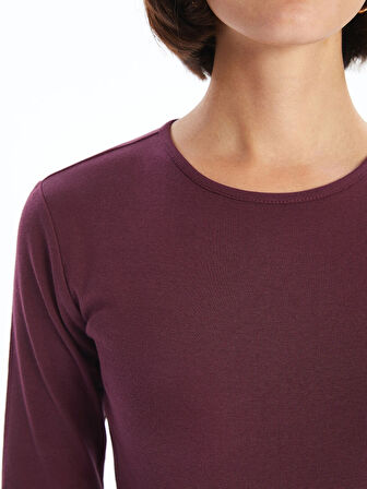 LCWAIKIKI Classic Mürdüm Bisiklet Yaka Düz Uzun Kollu Kadın Body