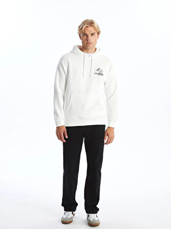 LCW Casual EKRU Uzun Kollu Baskılı Erkek Kalın Hoodie