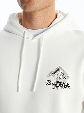 LCW Casual EKRU Uzun Kollu Baskılı Erkek Kalın Hoodie