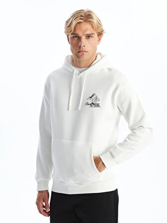 LCW Casual EKRU Uzun Kollu Baskılı Erkek Kalın Hoodie