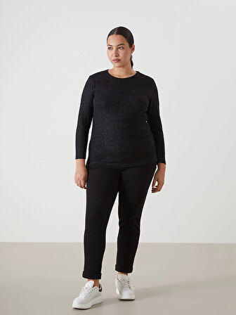 LCWAIKIKI Classic Siyah Bisiklet Yaka Kadın Tişört