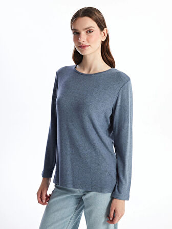 LCWAIKIKI Classic Mavi Bisiklet Yaka Kadın Tişört