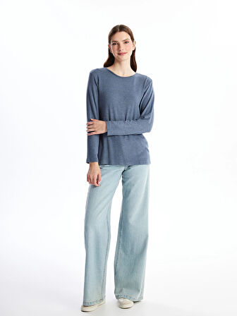 LCWAIKIKI Classic Mavi Bisiklet Yaka Kadın Tişört