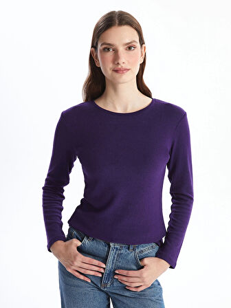 LCWAIKIKI Classic Mor Bisiklet Yaka Kadın Tişört