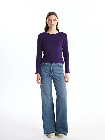 LCWAIKIKI Classic Mor Bisiklet Yaka Kadın Tişört