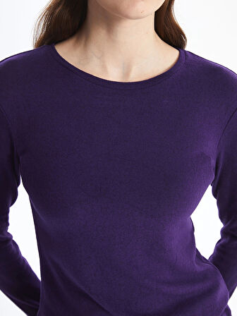 LCWAIKIKI Classic Mor Bisiklet Yaka Kadın Tişört