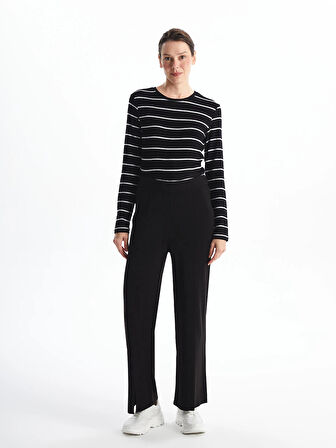 LCWAIKIKI Classic SİYAH Bisiklet Yaka Çizgili Kadın Tişört