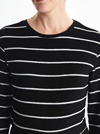 LCWAIKIKI Classic SİYAH Bisiklet Yaka Çizgili Kadın Tişört