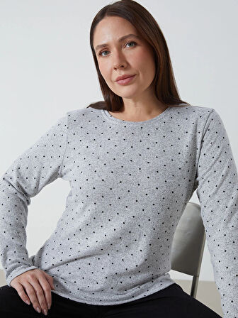 LCWAIKIKI Classic Siyah Bisiklet Yaka Puantiyeli Kadın Tişört