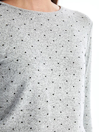 LCWAIKIKI Classic Siyah Bisiklet Yaka Puantiyeli Kadın Tişört