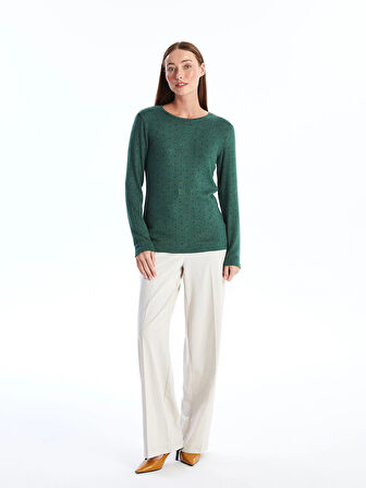 LCWAIKIKI Classic Yeşil Bisiklet Yaka Puantiyeli Kadın Tişört