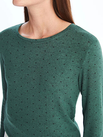 LCWAIKIKI Classic Yeşil Bisiklet Yaka Puantiyeli Kadın Tişört