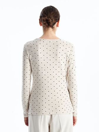 LCWAIKIKI Classic Bej Bisiklet Yaka Puantiyeli Kadın Tişört