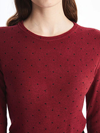 LCWAIKIKI Classic Bordo Bisiklet Yaka Puantiyeli Kadın Tişört