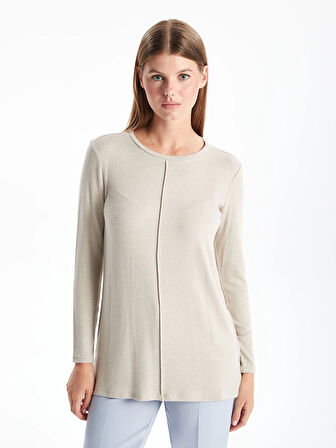 LCWAIKIKI Classic BEJ Bisiklet Yaka Kadın Tişört