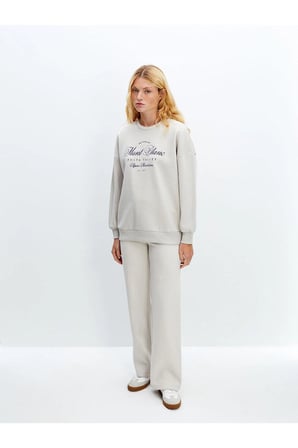 LCW Vision  Bisiklet Yaka Baskılı Oversize Kadın Kalın Sweatshirt