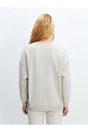 LCW Vision  Bisiklet Yaka Baskılı Oversize Kadın Kalın Sweatshirt