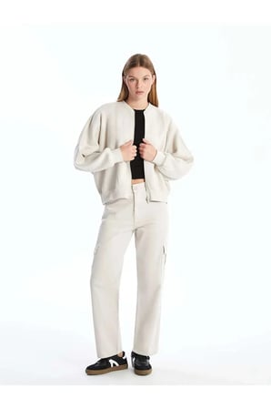 LCW VisionGri Kolej Yaka Oversize Kadın Kalın Fermuarlı Sweatshirt