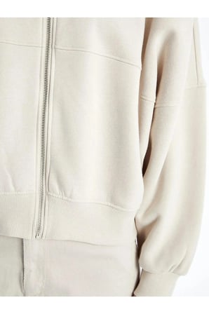 LCW VisionGri Kolej Yaka Oversize Kadın Kalın Fermuarlı Sweatshirt