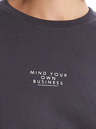 LCW Vision Antrasit Bisiklet Yaka Baskılı Oversize Kadın Kalın Sweatshirt