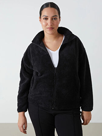 LCWAIKIKI Basic Siyah Dik Yaka Pelüş Kadın Fermuarlı Sweatshirt