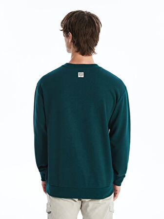 XSIDE Yeşil Bisiklet Yaka Baskılı Erkek Kalın Sweatshirt